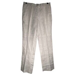 Prestige Original 100% Linen Pants 34x34 Oatmeal Beige Flat Front Slacks LUX-360